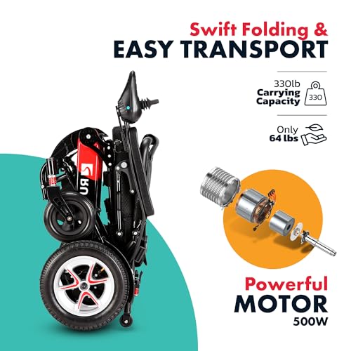 DX08 Rubicon - Puncture-Free Wheels Electric Wheelchair with Longest Range 25 Miles, Powerful 600W Motors, Airline Approved Electric Wheelchair with Dual 12AH Lithium Batteries