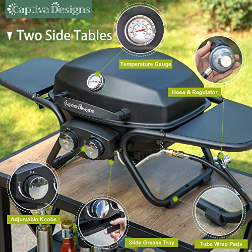 Captiva Designs 4-Burner Propane Gas BBQ Grill with Side Burner & Porcelain-Enameled Cast Iron Grates, 42,000 BTU Output Barbeque Grill for Outdoor Cooking Kitchen and Patio Backyard Barbecue, Golden