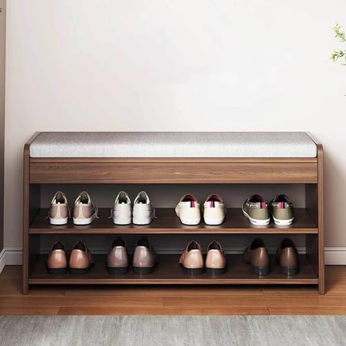 Shoe Bench with Storage Shelf - 2-Tier Footwear Rack Shoe Cabinet with Cushion Padded Seat - Shoe Storage Organizer for Entryway, Hallway,Bedroom,White-31.5" Lx9.5 Wx16.9 H
