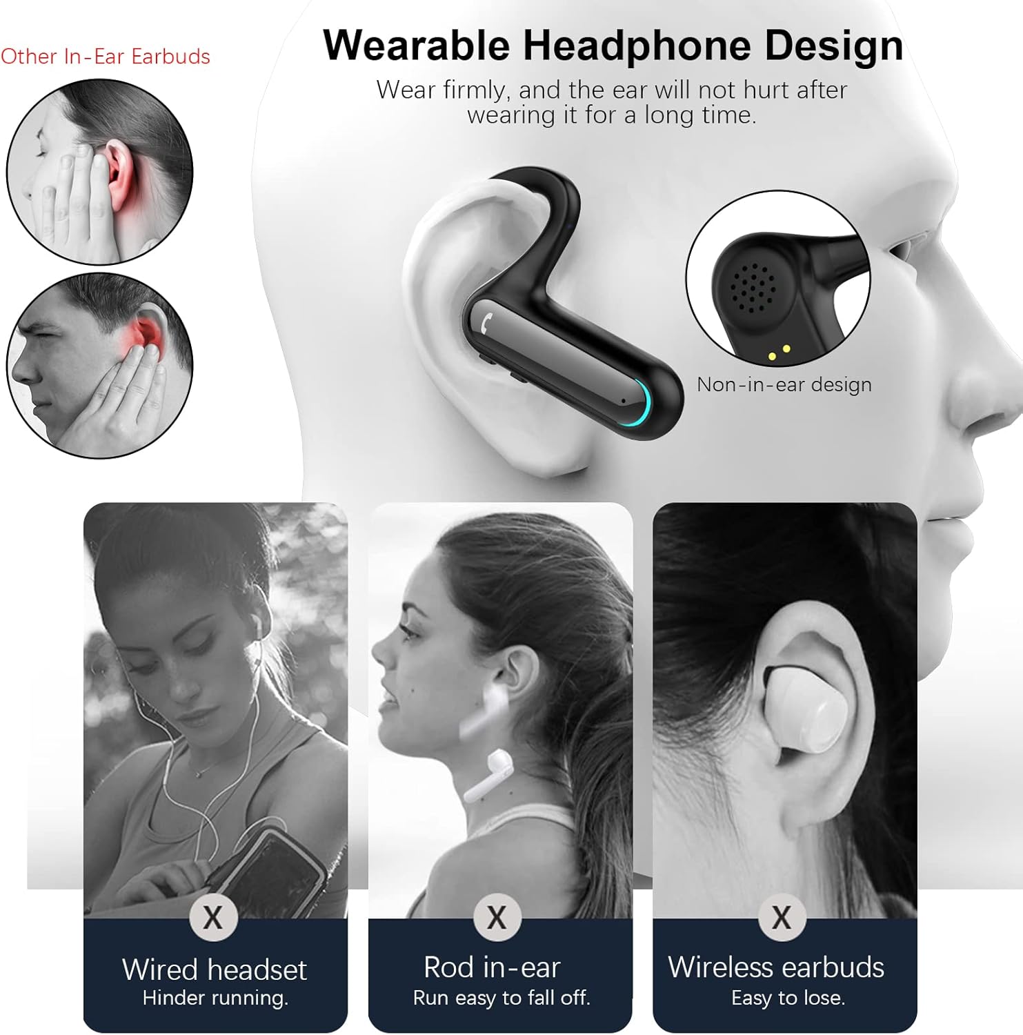 Open Ear Headphones True Wireless Earbuds with Earhooks and Charging Case, Bluetooth 5.2 Sport Open Ear Earbuds Waterproof Wireless Headphones Open Earbuds Built-in Mic for Running/Walking/Workout Pack of 2