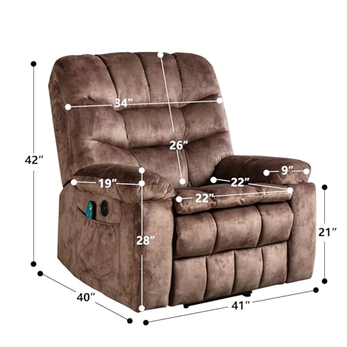 Phoenix Home Large Power Lift Recliner with Massage and Heat for Elderly, Heavy Duty & Safety Motion Reclining Mechanism, Ergonomic Electric Wider Chair with USB Port, 2 Hidden Cup Holders, Brown