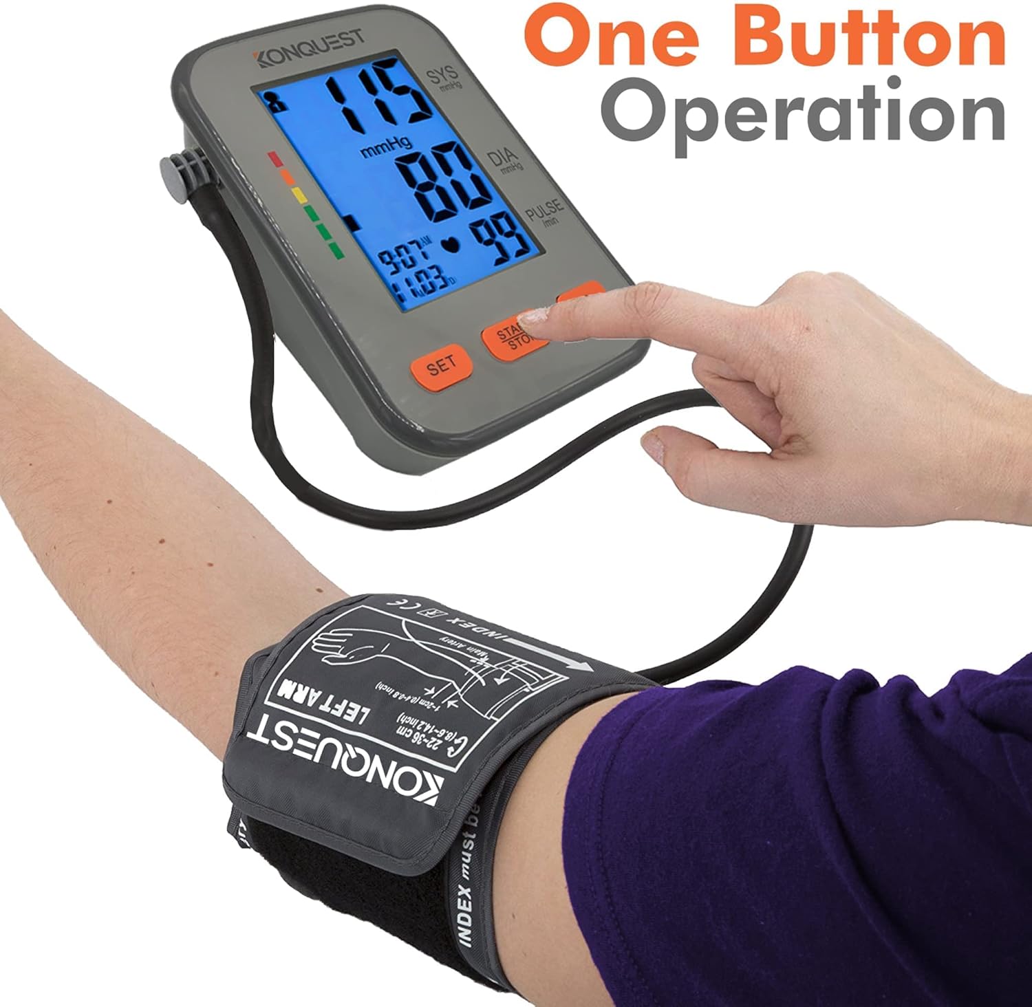 Konquest KBP-2704A Automatic Upper Arm Blood Pressure Monitor - Adjustable Cuff - Large Backlit Display - Irregular Heartbeat & Hypertension Detector - Tensiometro Digital