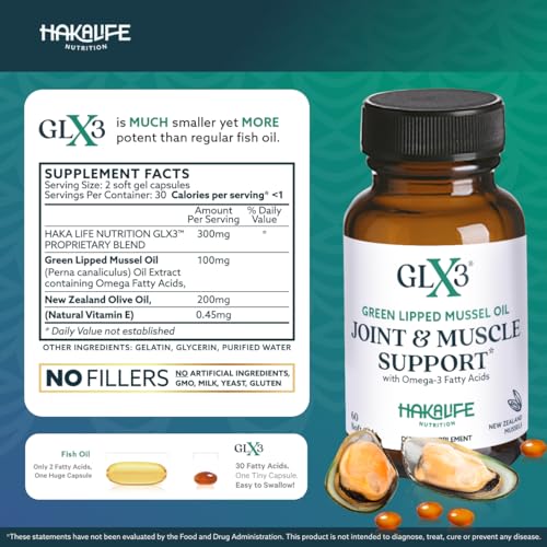 GLX3 Extra Strength Green Lipped Mussel Oil Capsules - Long-Lasting Joint Comfort Supplement - Support for Aches, Soreness - Naturally Rich in Omega 3 & Chondroitin Sulfate 180 Tablets