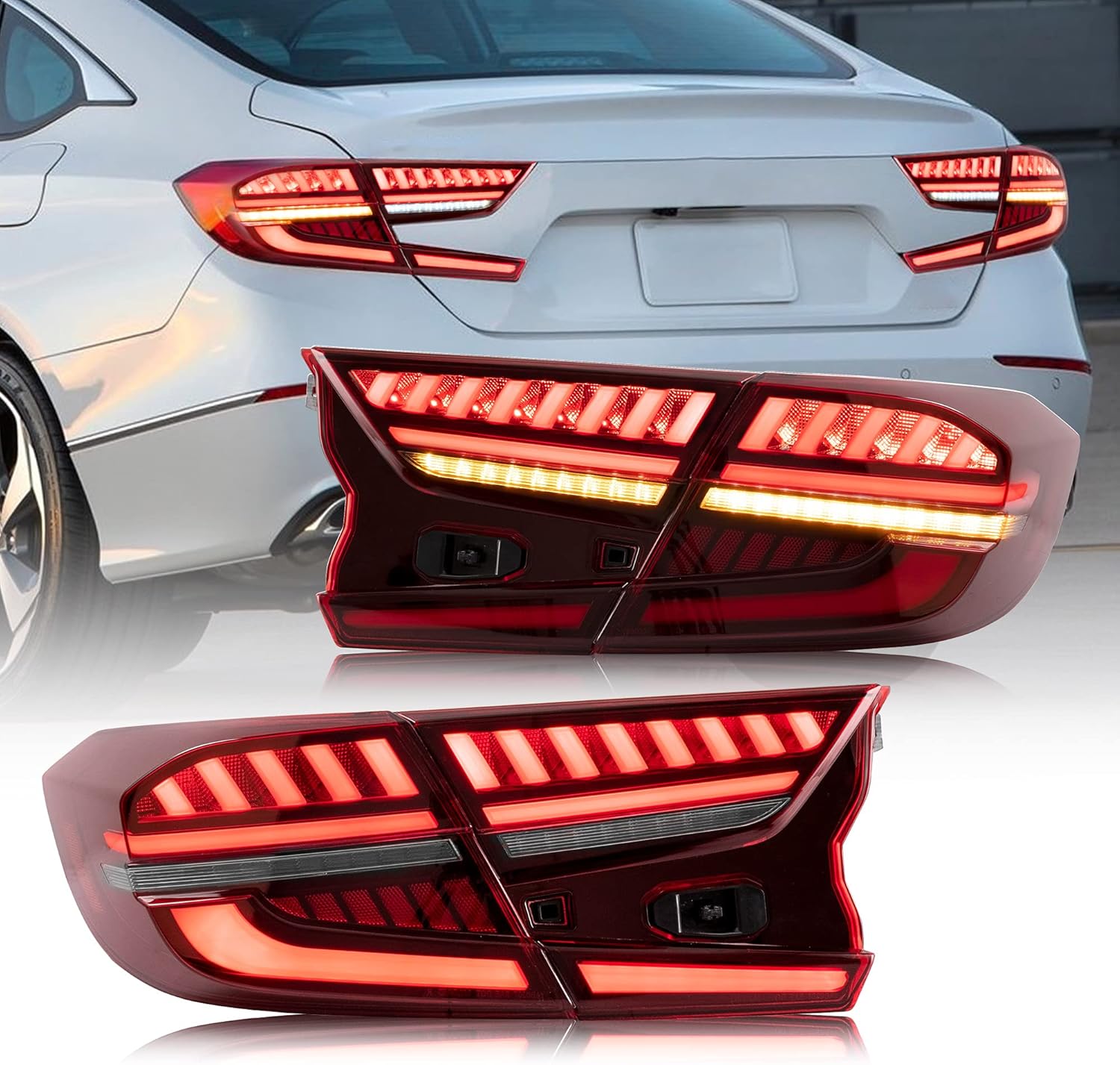 VLAND Led Tail Lights Compatible with Honda Accord 10th Gen 2018-2020 Rear Lamps w/3D Scanning Dynamic Animation w/ Y Shape DRL, w/Sequential, Smoked/Tinted, Pair 4Pcs