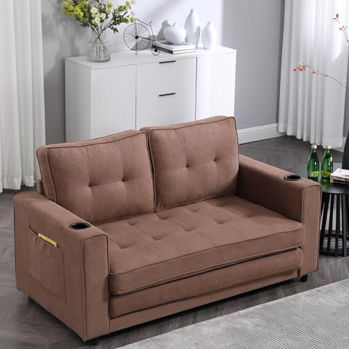 Futon Sofa Bed,3-in-1 Convertible Sleeper Sofa Bed Pull Out Couch with 2 Side Pocket Upgraded Loveseat Foldable Floor Couch Bed for Living Room,Dark Gray