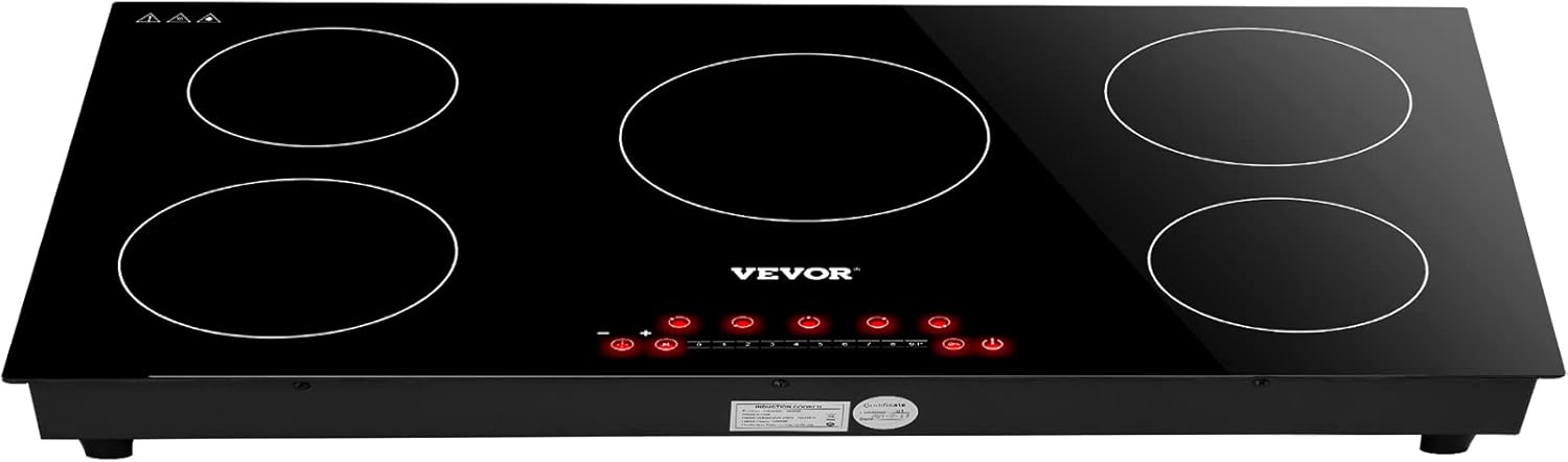 VEVOR Built-in Induction Electric Stove Top 5 Burners,35 Inch Electric Cooktop,9 Power Levels & Sensor Touch Control,Easy to Clean Ceramic Glass Surface,Child Safety Lock,240V