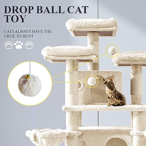 Allewie 68 Inches Cat Tree/House and Towers for Big Feline/Scratching Post/Multi-Level Large Kitty Climbing Tree with Condo/Smokey Grey