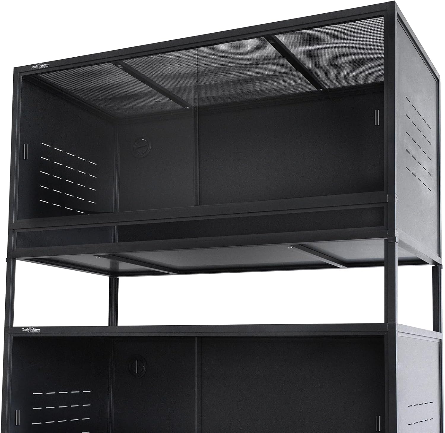 PVC Reptile Enclosure 48"x24"x24"Reptile Terrarium 120 Gallon Large Tank for Bearded Dragon Lizard Snake, Wide Breeding Lounge Vivarium Area with Sliding Tempered Glass Doors Lock (2pcs-Black Panels)
