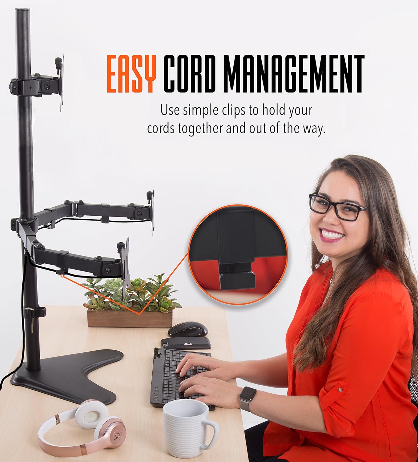 Stand Steady Freestanding 3 Monitor Mount Desk Stand | Height Adjustable Triple Monitor Stand with Full Articulation VESA Mounts | Fits Most LCD/LED Monitors 13-32 Inches | Easy Set-Up 3 Monitor Arm Pack of 2