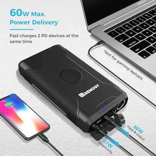 Renogy 72000mAh 266Wh 12v Power Bank with 60W PD, CPAP Battery for Camping, High Capacity Large Camping Power Bank with USB-C DC Wireless Charging & Flashlight, CPAP Battery Backup Power Supply