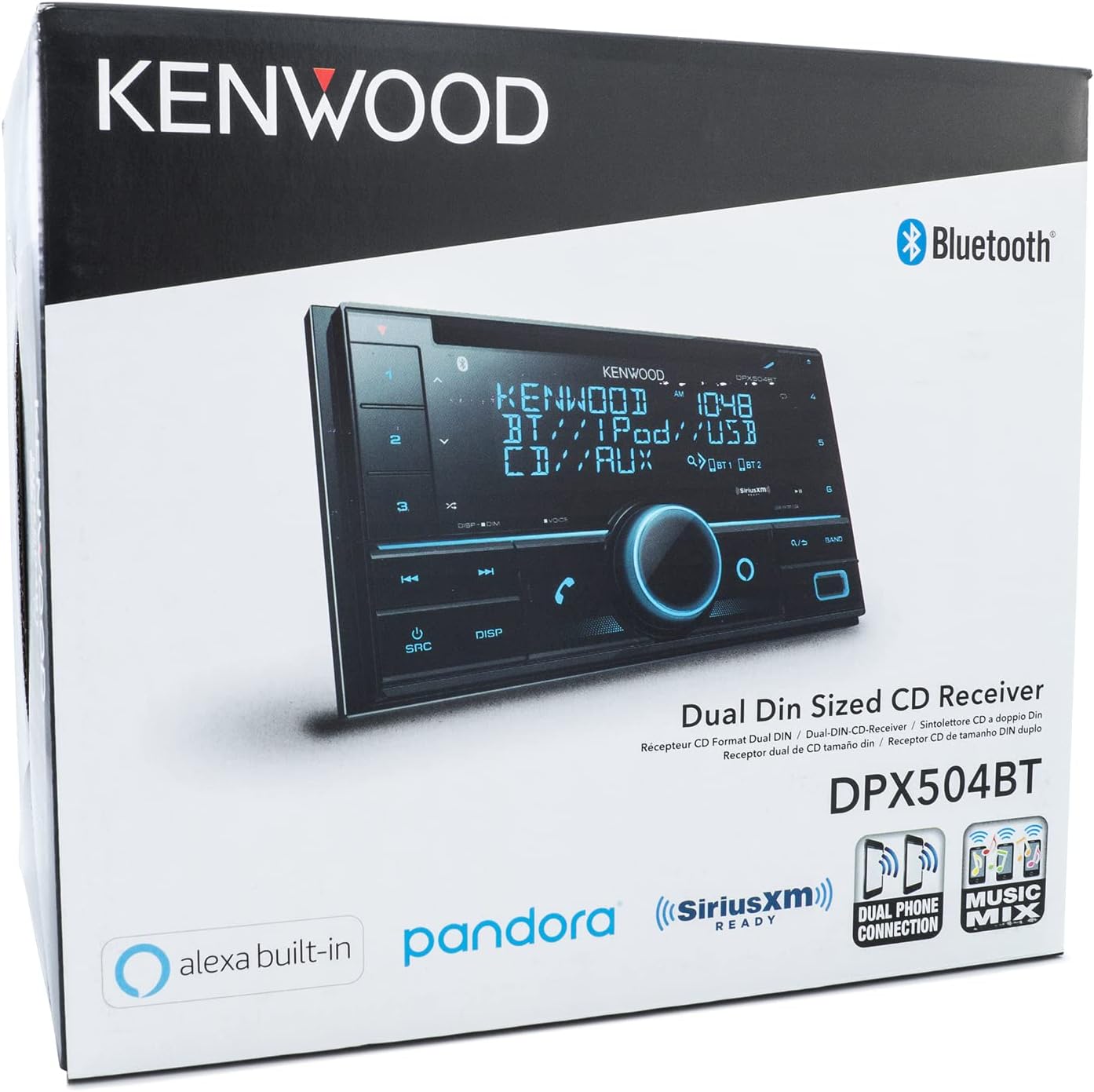 Kenwood DPX504BT Double DIN in-Dash CD Receiver with Bluetooth | Car Stereo CD Receiver with Amazon Alexa Voice Control | High-Contrast 3-line Display with Variable-Color Illumination