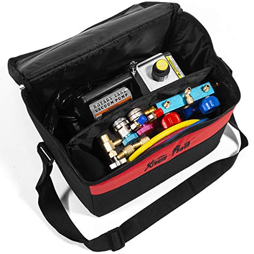 XtremepowerUS Premium 4CFM Air Vacuum Pump HVAC A/C Refrigeration Kit AC Manifold Gauge Case Set R134a Tap w/Leak Detector and Carrying Tote Bag