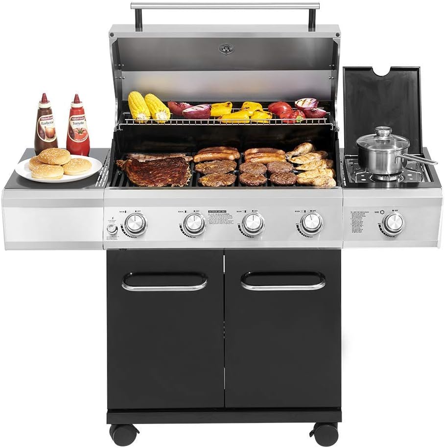 Monument Grills 13478 4-Burner Cabinet Style Propane Gas Grill in Black with LED Controls and Side Burner