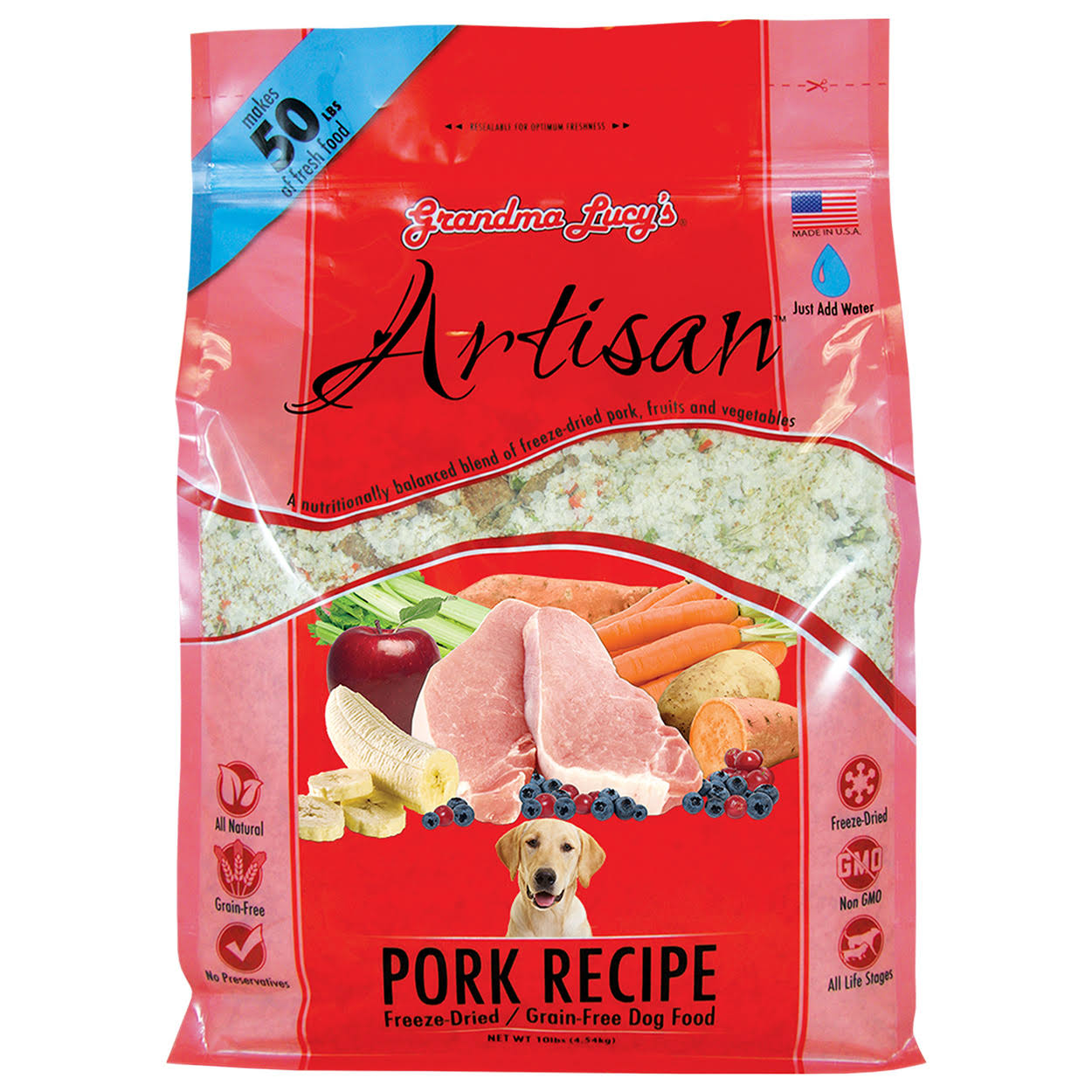 Grandma Lucy&s Artisan Grain Free Pork Freeze Dried Dog Food, 10 lbs