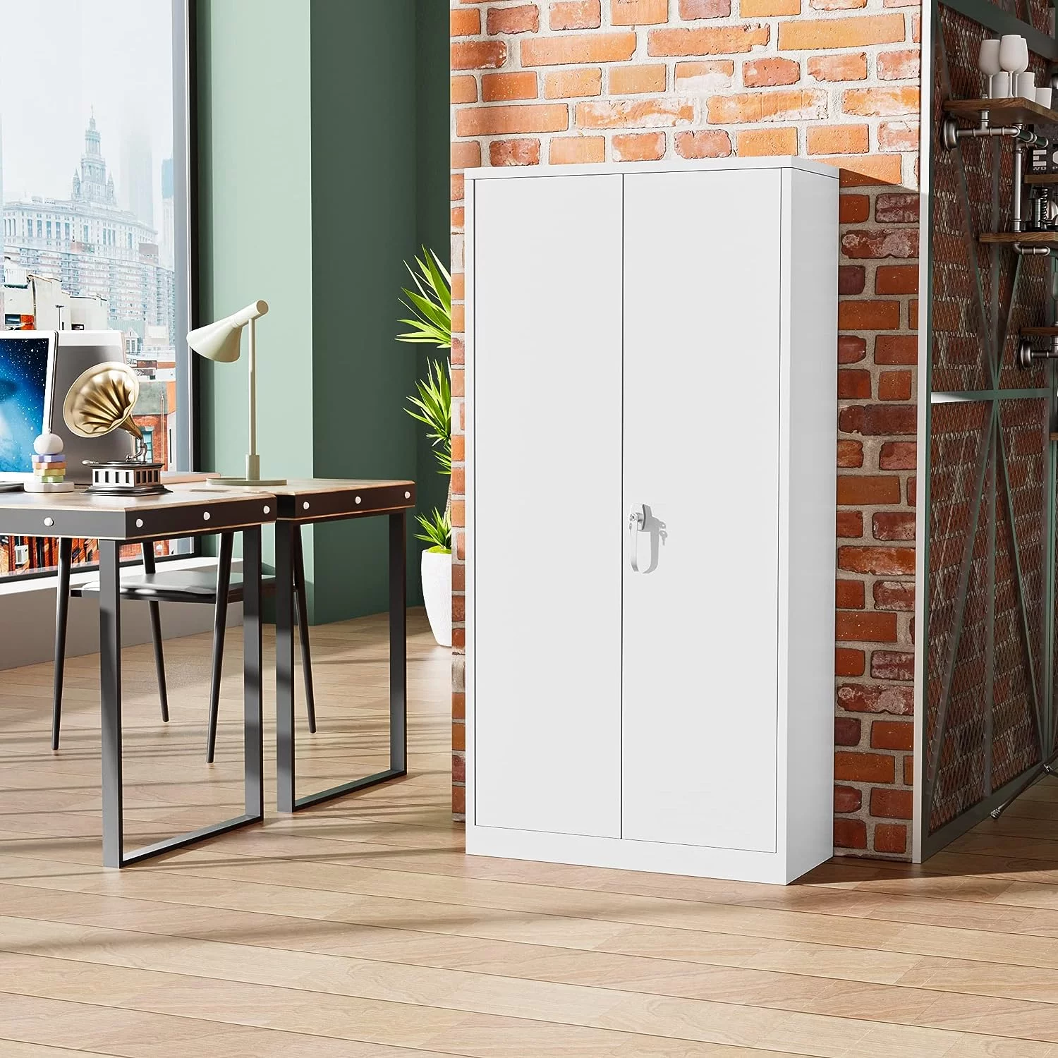 Metal Storage Garage Cabinets with Locking Doors and Adjustable Shelves, 72 inch Tall Steel Storage Cabinet for Office, Home (White)