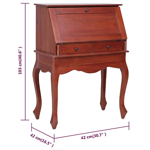 Secretary Desk Brown 30.7"x16.5"x40.6" Solid, Wood,Vintage, Secretary Desk with Flip Top and Ample Storage Home Office Furniture