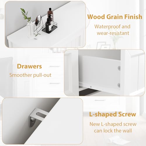 Elegant Farmhouse 8 Drawer Dresser for Bedroom - Large Wooden Double Dressers with Deep Drawers Dressers for Hallway, or Entryway - White & Brown