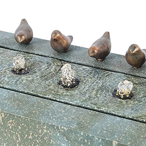 LuxenHome 24" Gray Rectangular and Birds Resin Outdoor Bubbler Fountain with LED Lights Waterfall Fountain Decoration for Garden Back Yard Courtyard Patio