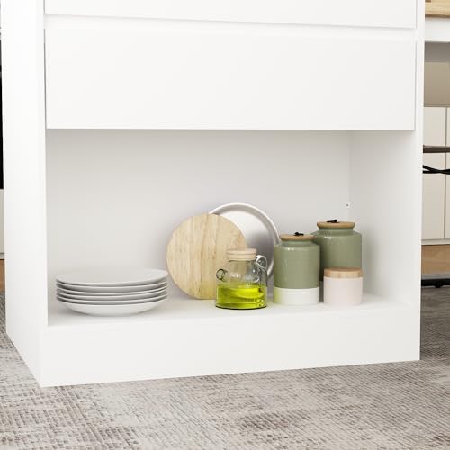 ECACAD 80.7" Kitchen Island with Storage, Wood Kitchen Prep Table White Stationery Storage Cabinet with 3 Drawers, Open Shelves & 2 Cabinets for Dining Room