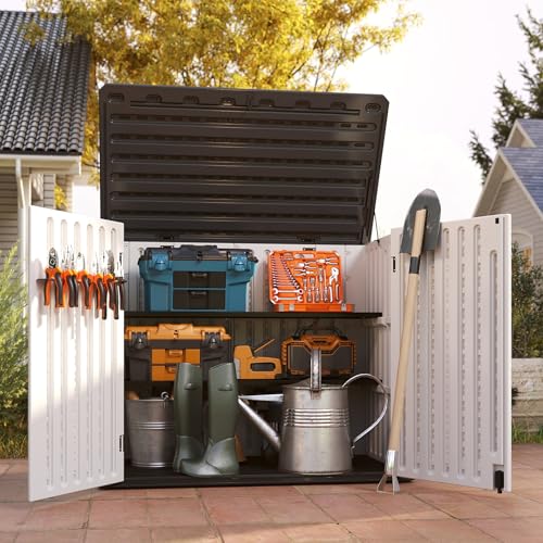 Vertical Resin Storage Shed, 60 Cuft Garden Tool Sheds & Outdoor Storage, Plastic Outdoor Storage Cabinet Waterproof, 4.5 x 2.3 ft Backyard Outside Lawn Mower Storage Shed, White