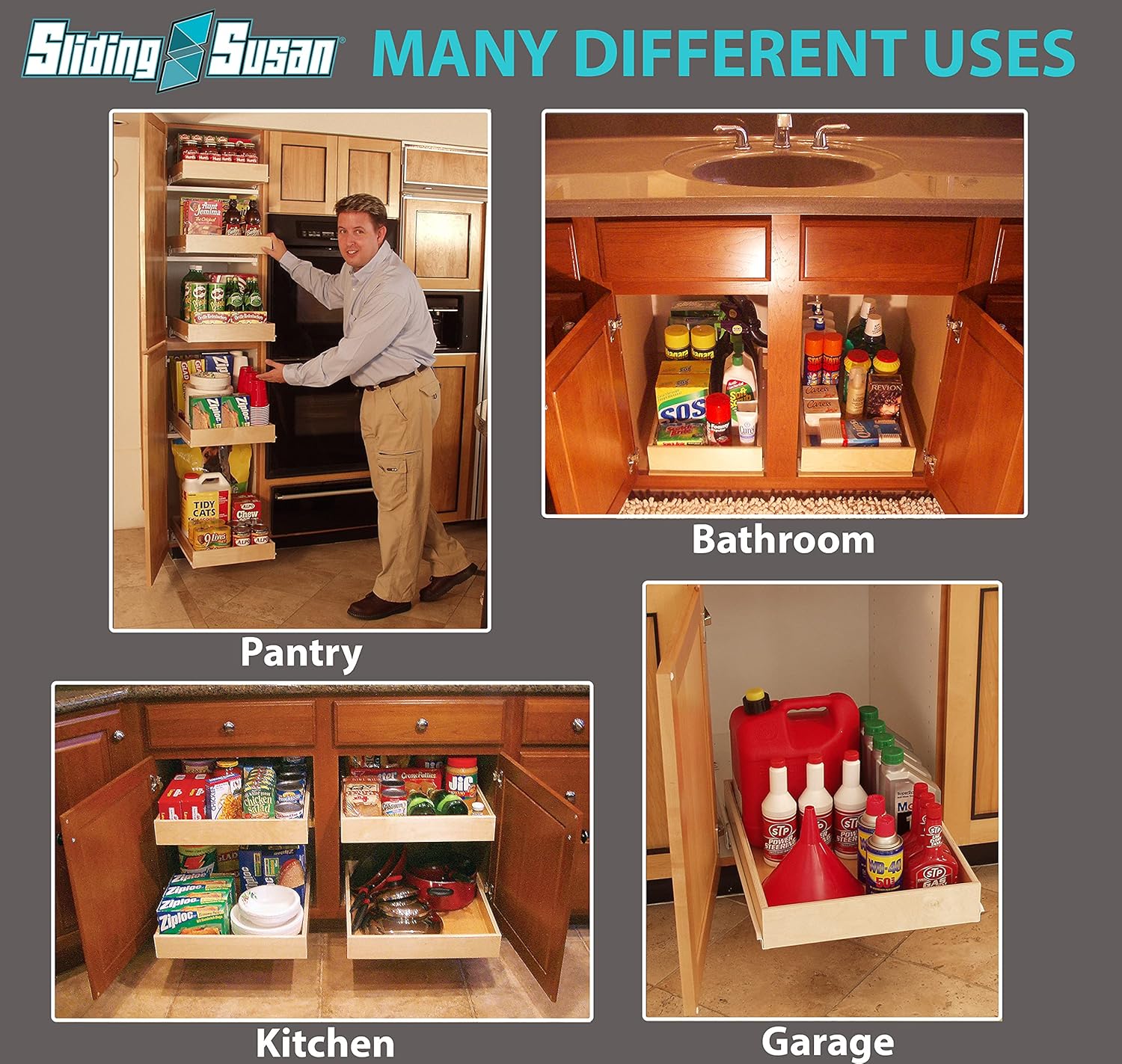 SlidingSusan Pull Out Cabinet Organizer - Fully Assembled Pull Out Drawers For Kitchen Cabinets - Dovetail and Soft Close Cabinet Pull Out Shelves - Fast and Easy D.I.Y. Installation - 12 x 21