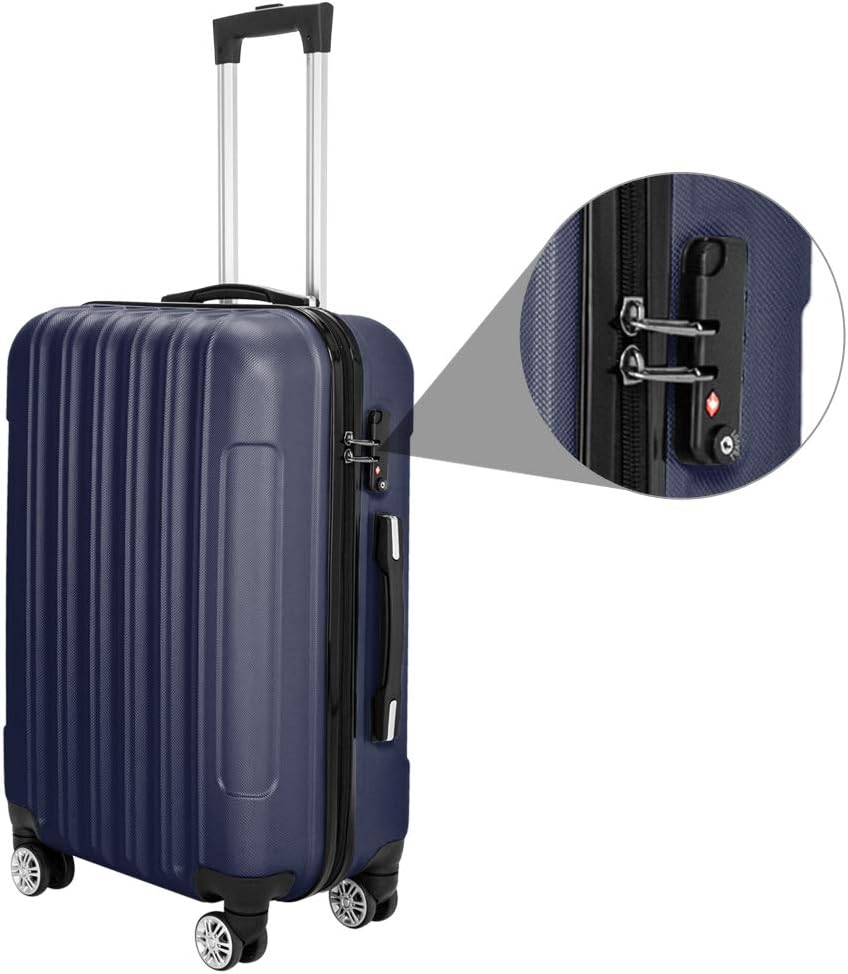 Expandable Spinner Wheel Luggage 3 Piece Set Suitcase Hardshell Lightweight TSA Lock 3-in-1 Multifunctional Large Capacity Traveling Storage Suitcase 20" / 24" / 28" Navy Blue