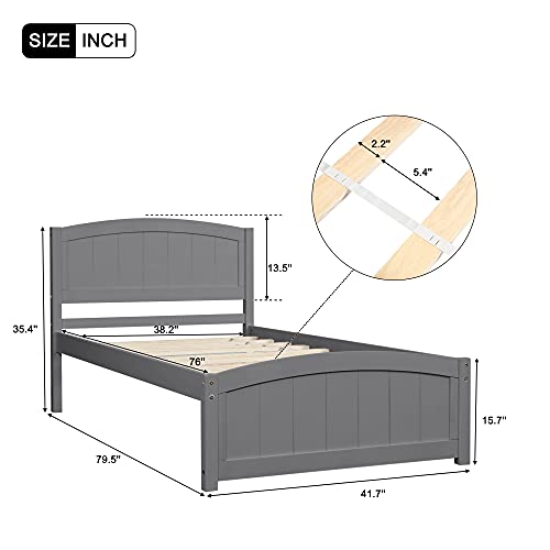 Harper & Bright Designs Twin Platform Bed Wood Bed Frame with Headboard and Footboard, Twin bed with Wood Slat Support, No Box-Spring Needed (New, Grey)