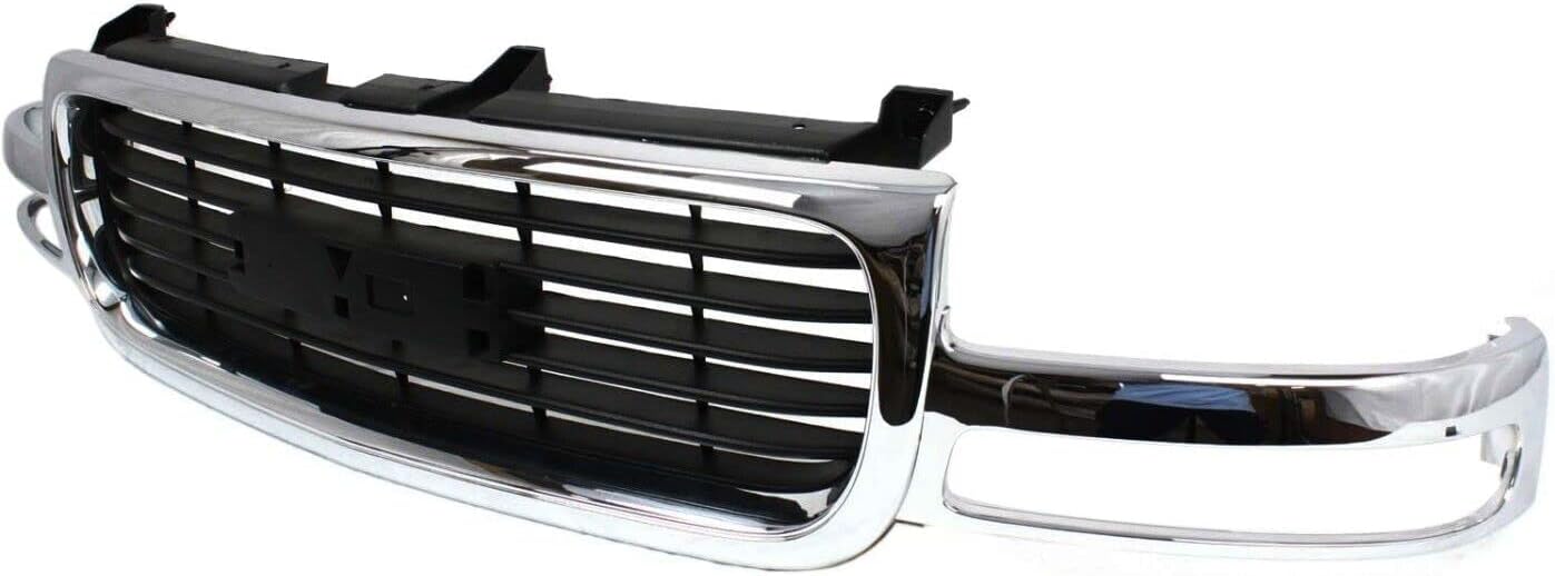 New Front Grille Chrome Shell and Insert Direct Replacement For GMC Sierra 1500 2500 1999-2002 / Yukon 2000-2006 19130787 GM1200430