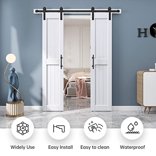 EaseLife 54 x 84 inch White Barn Door with 9FT Sliding Door Hardware Kit Included & Handle,Solid Wood Covered with Waterproof PVC Surface,DIY Assemblely,Easy Install,H-Frame,Fit 50-52in Wide Opening