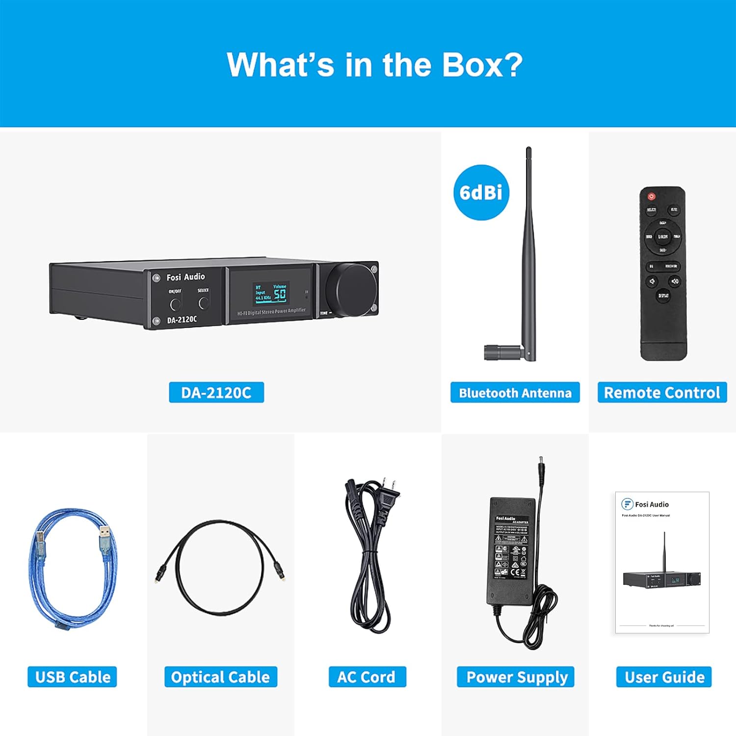 Fosi Audio DA2120C Bluetooth 5.0 Amplifier 240W Stereo Hi-Fi 2.1 Channel Stream aptX 24Bit 192kHz Class D Compact Mini Power Amp Integrated USB DAC Coaxial Optical Support Subwoofer Remote