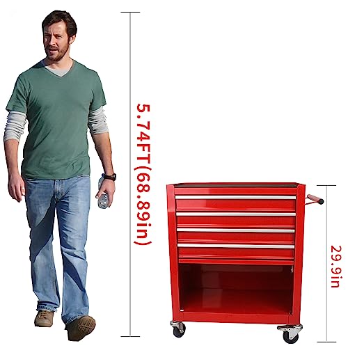 4-Drawer Tool Cart on Wheels, Rolling Tool Box，Heavy Duty Utility Industrial Service Cart Storage Organizer with Locking System, for Mechanic, Warehouse, Garage, Workshop