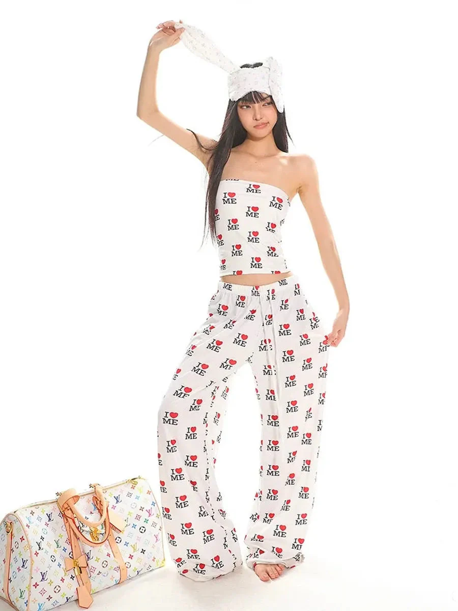 'Love Me' Y2k Streetstyle Elastic Waistband Pants & Top Set