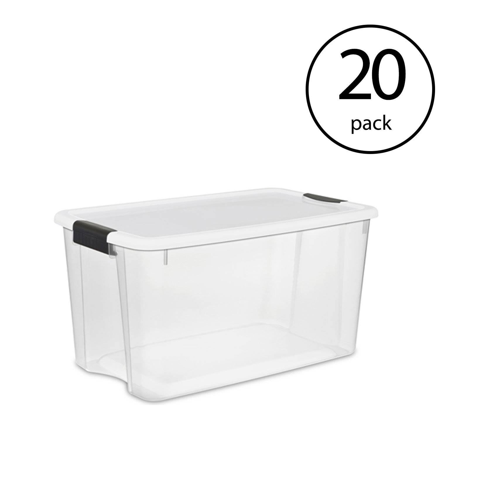 Sterilite 70 Quart Ultra Latch Storage Box with Lid u0026 See-Through Base (20 Pack)