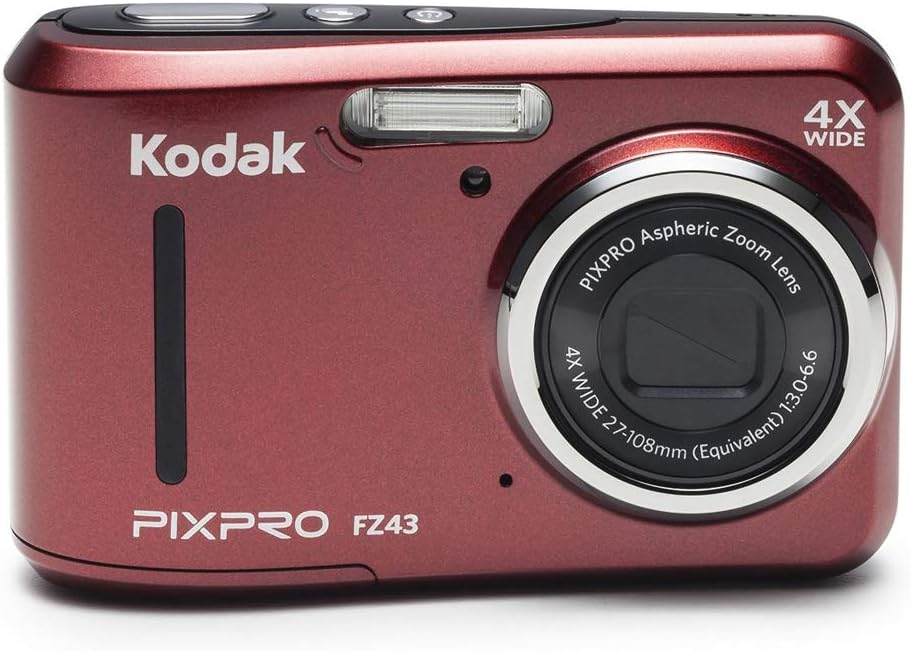 KODAK PIXPRO FZ43 16 MP Digital Camera (Red) Bundle with Newport 10 Camera Case (Black/Pepper Red)