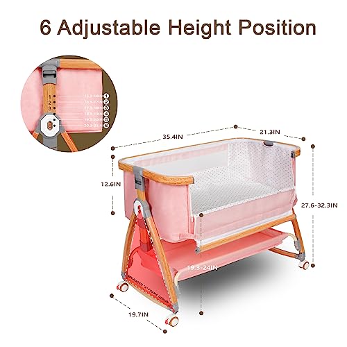 Baby Bassinet, Bedside Bassinet for Baby, 6 Height Adjustable Baby Bed, 3 in 1 Bassinet Bedside Sleeper with Wheels, Mosquito Net, Portable Bedside Crib for Infant/Baby/Newborn (Light Grey)