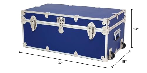 Rhino Trunk & Case Essential Summer Camp Trunk with Wheels - Camping Storage Chest - Ideal Footlocker for Campers - Strong 1000+ Pounds Sitting Capacity Trunks 32"x18"x14" (Black)