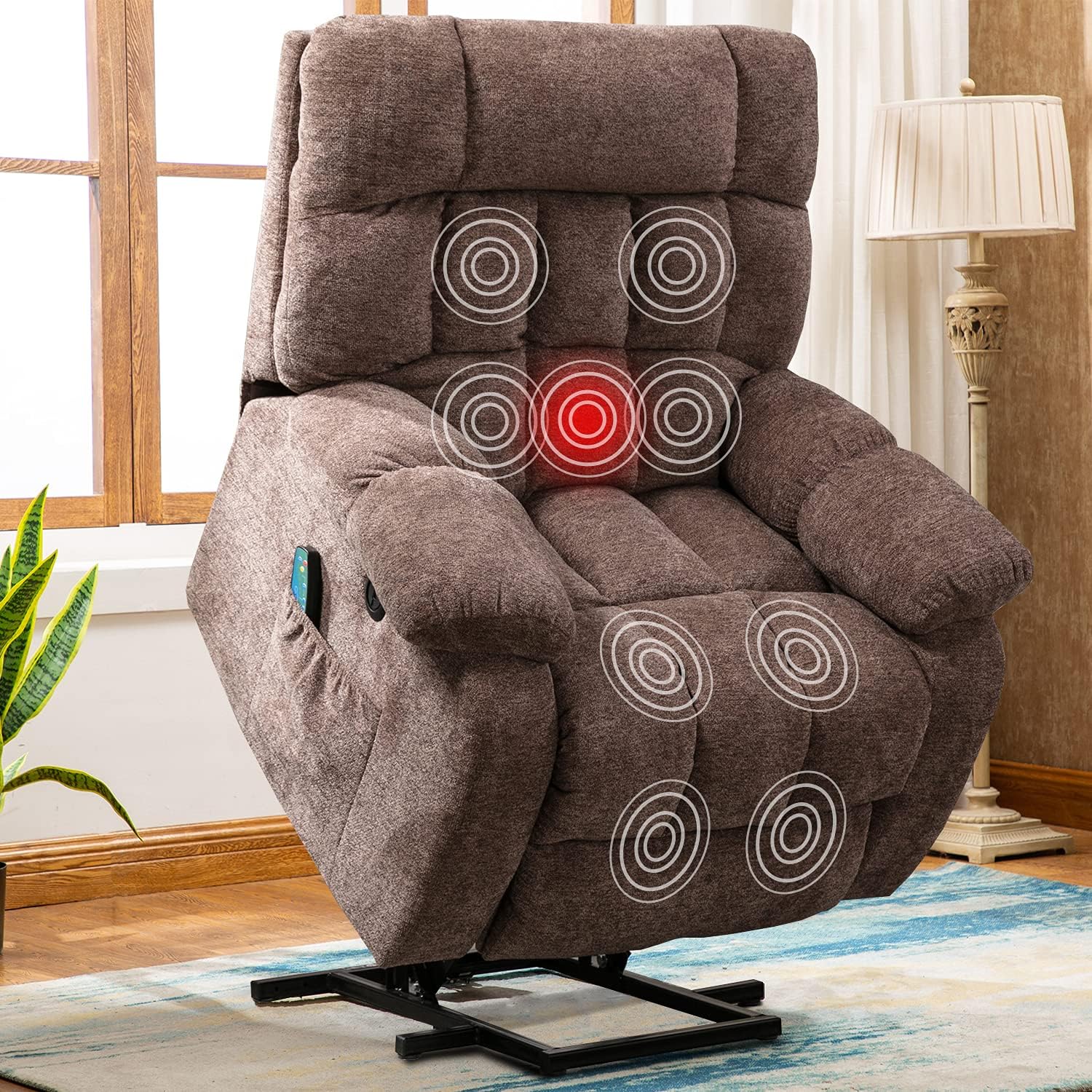 CANMOV Power Lift Recliner for Elderly Massage Recliner Chair with Heat & Vibration Antiskid Fabric Sofa Heavy Duty Electric Lift Chair with USB Port, Upgraded-Gray Blue