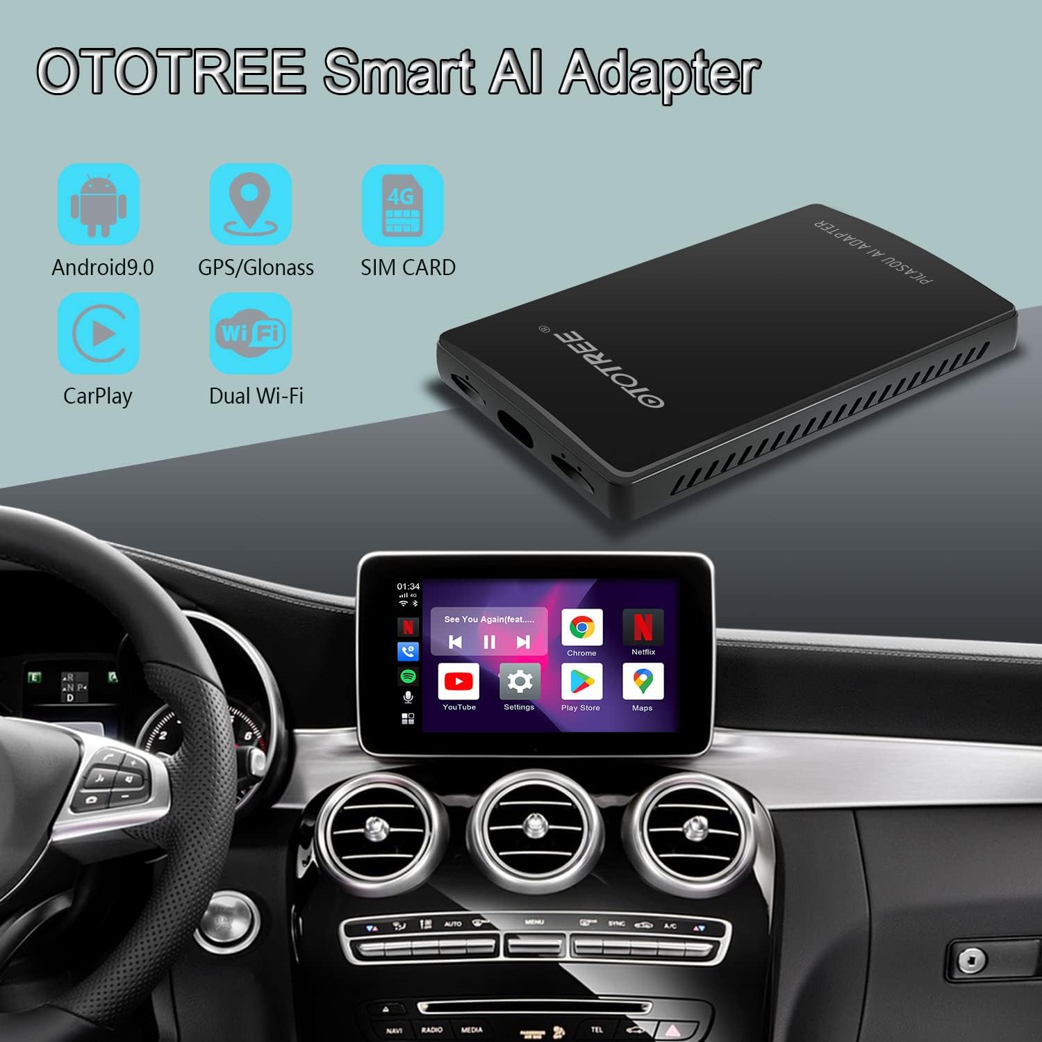 Multimedia Video AI Box for Cars with Wired CarPlay,AI Box Android System Supports WiFi,4G SIM Card,Split Screen,Wireless CarPlay+Wireless Android Auto,Installing Apps from Google Play (S21, Brown)