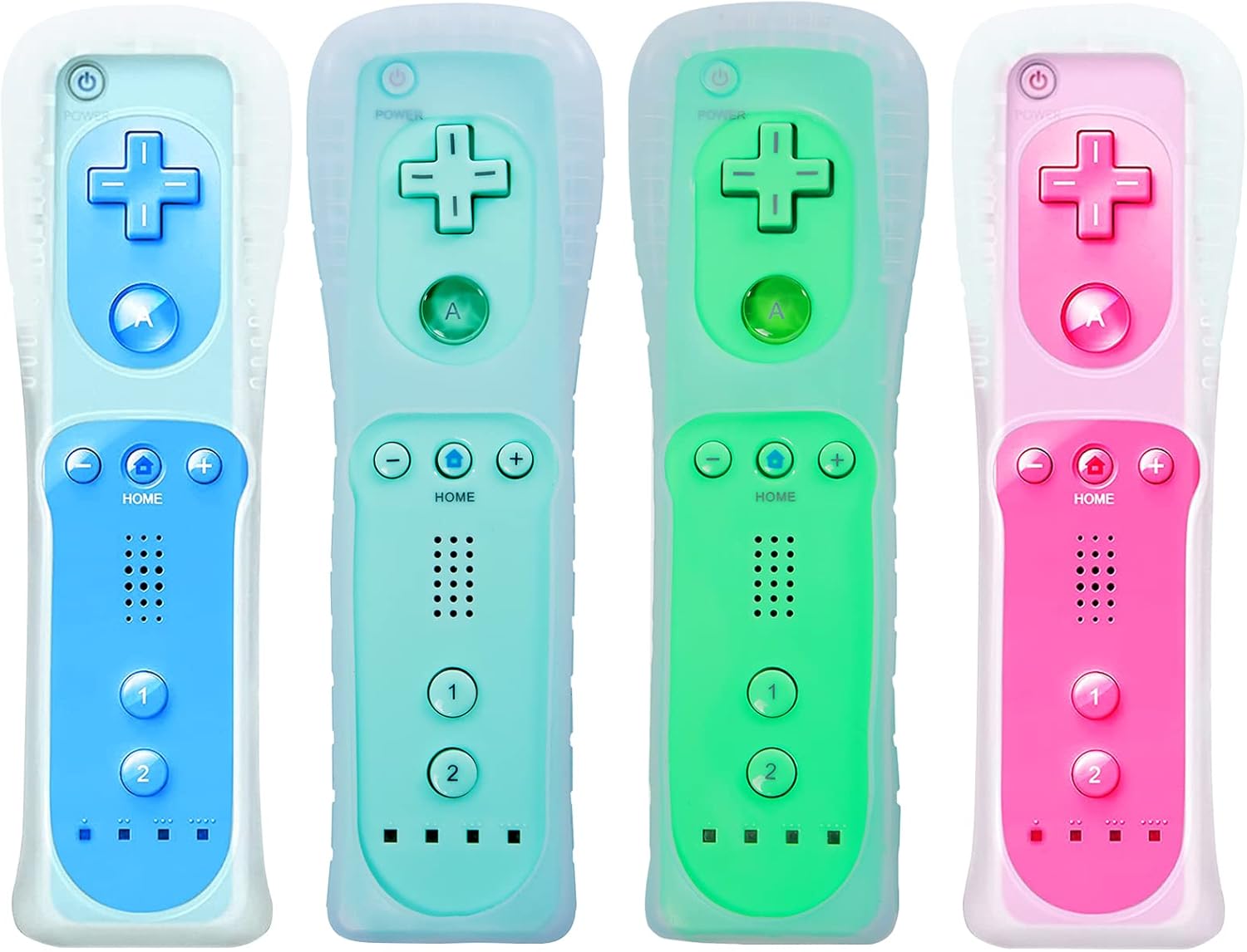 Wii Controller, Soanufa Wii Controller 4 Pack, Wii Remote Controller Band Silicone Case and Wrist Strap, Compatible with Wii and Wii U Game Console (White+Black+Deep Blue+Red)