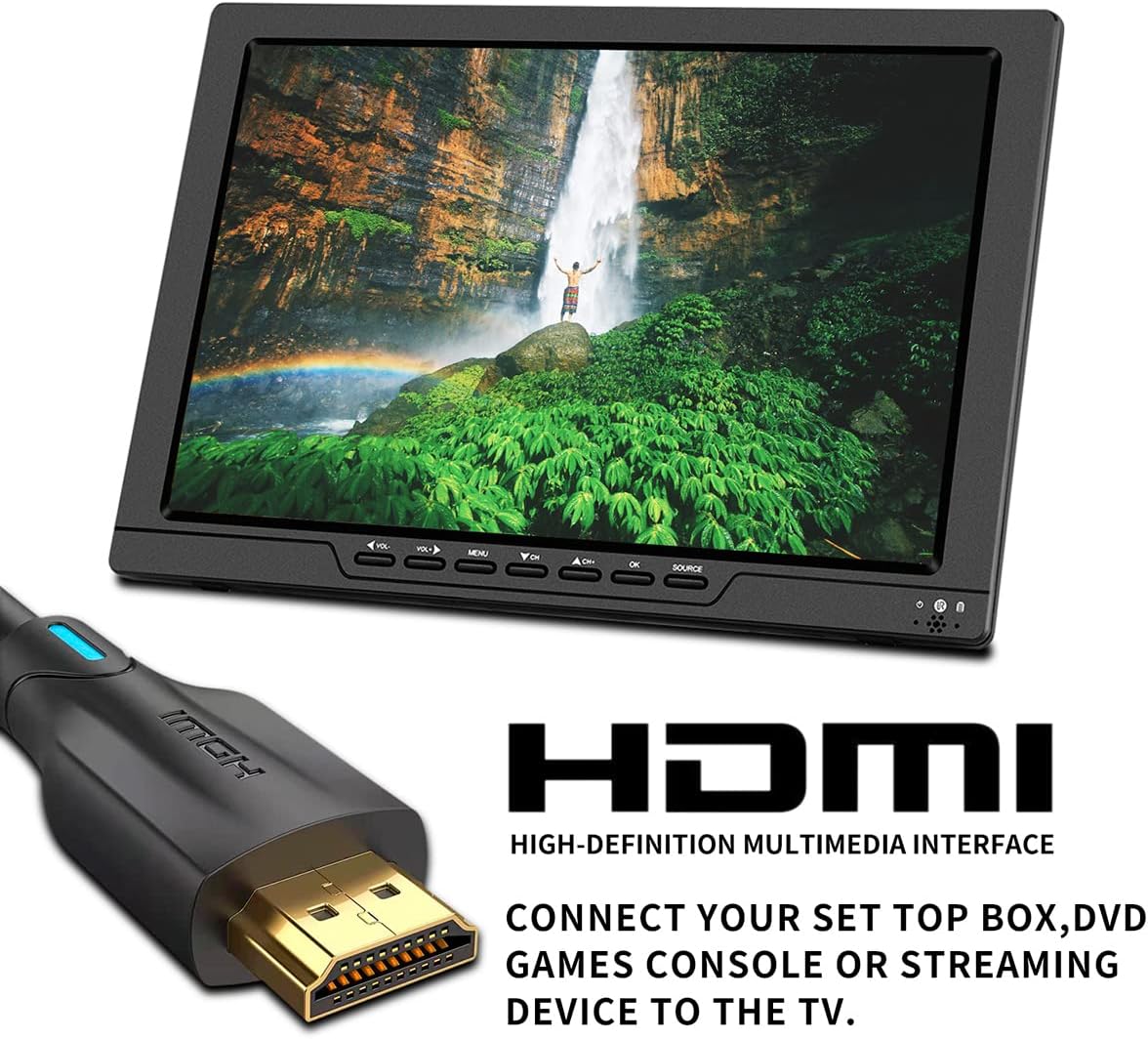 13.3 Inch Small TV,Portable TV with ATSC Digital TV,Support Camping,Car,Travel, Rechargeable Battery with USB,AV Video,HDMI Input Port,