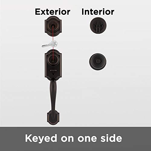 Kwikset Montara Front Door Lock Handle and Deadbolt Set, Entry Handleset Exterior with Interior Door Knob, Polished Brass, Pick Resistant SmartKey Rekey Deadbolt Security