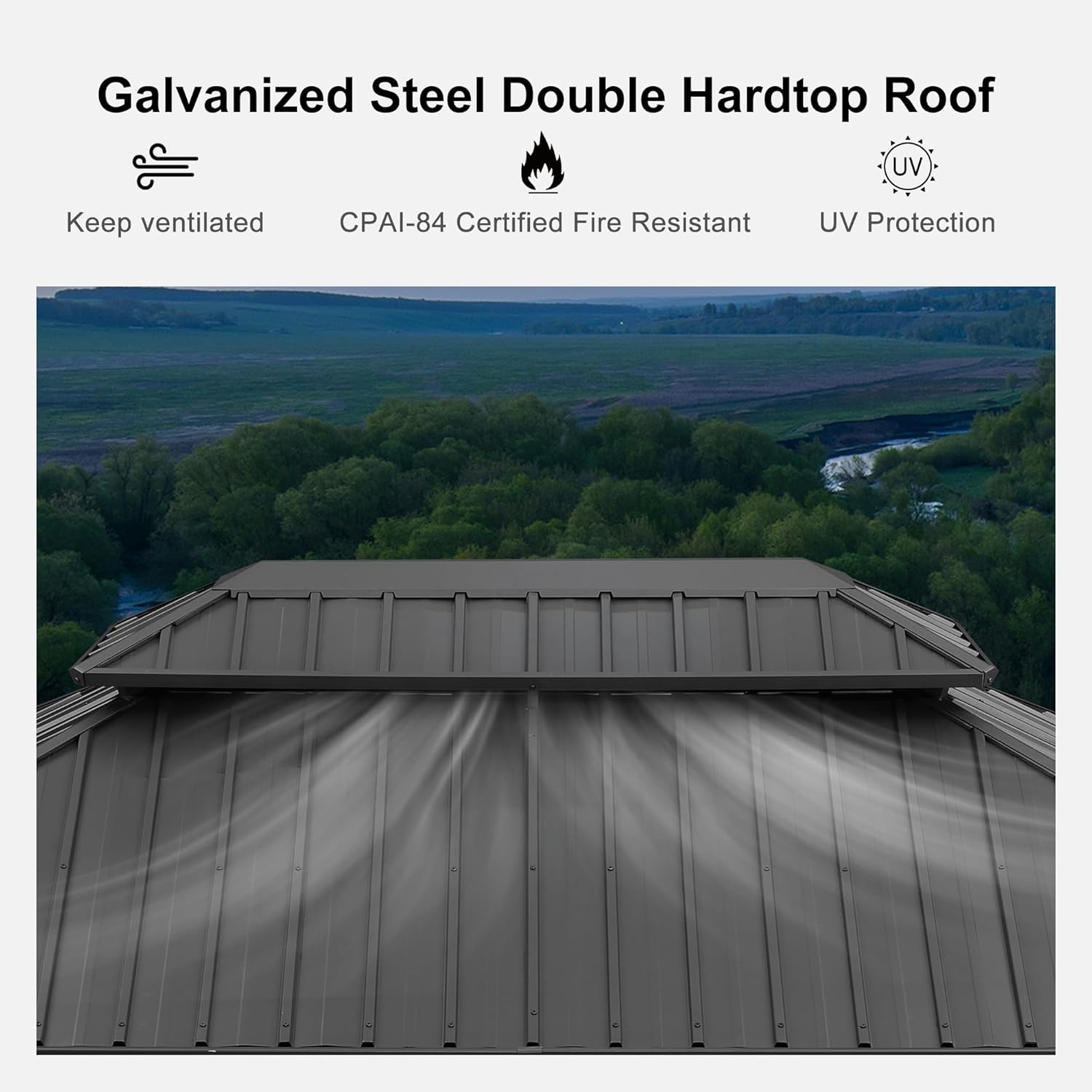PURPLE LEAF 11' X 14' Hardtop Gazebo with Galvanized Steel Double Roof Outdoor Gazebo for Patio Lawn and Garden Curtains and Netting Included Grey
