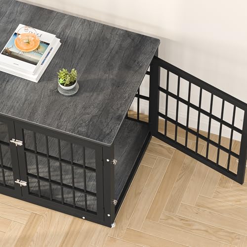 48 Inch Heavy Duty Dog Crate Furniture for Large Dogs, Decorative Pet House End Table, Extra Large Wooden Cage Kennel Furniture Indoor, Natural and White