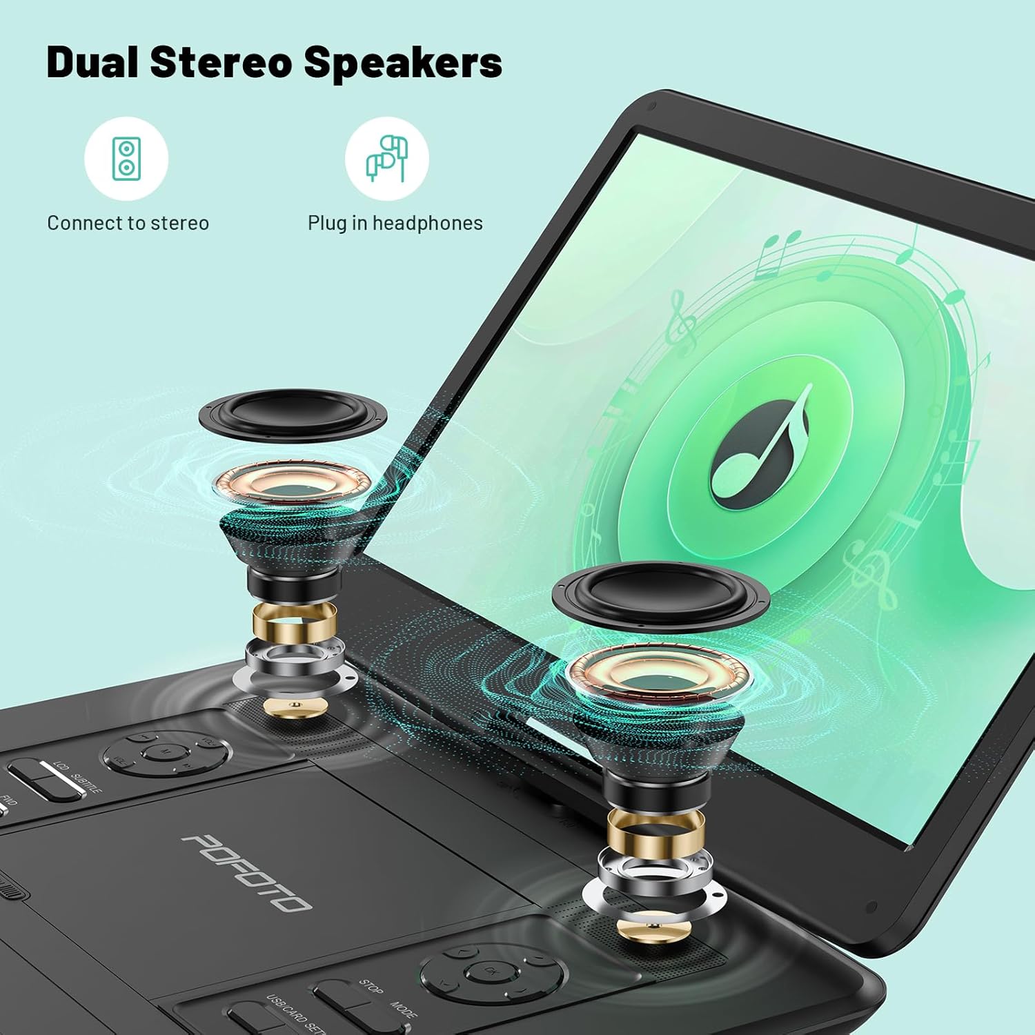 17.5” Portable DVD Player with 15.6” Large HD Screen, 6 Hours Rechargeable Battery, Dual Speakers, Region Free, Remote Control, Support Multiple Disc Formats Sync TV, USB/SD, Black