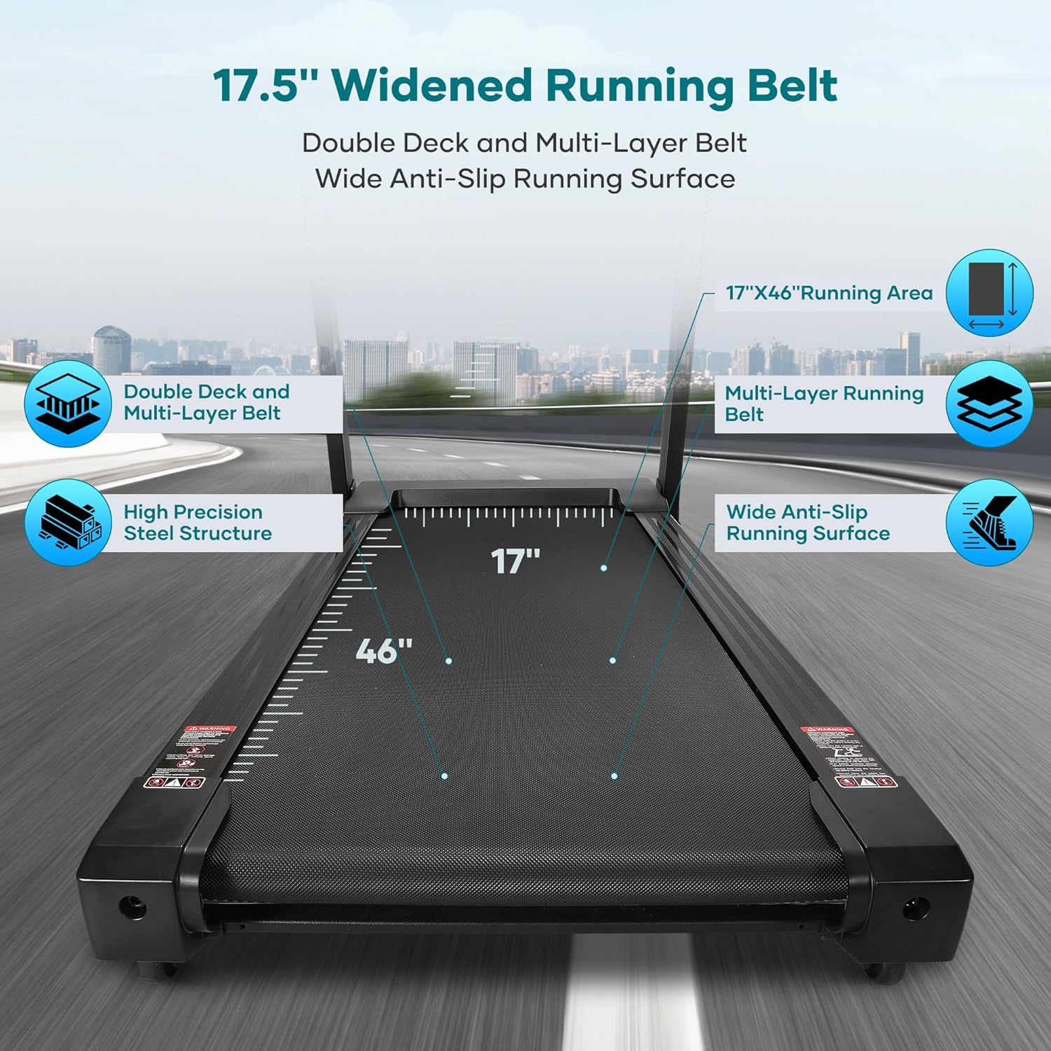 Treadmill with 15% Auto Incline 17.5'' Foldable Treadmill with Bluetooth Speaker Control Treadmill with Incline 5 Pre-Set Training Programs LCD Monitor 8.5 MPH Treadmills for Home Office Gym Use