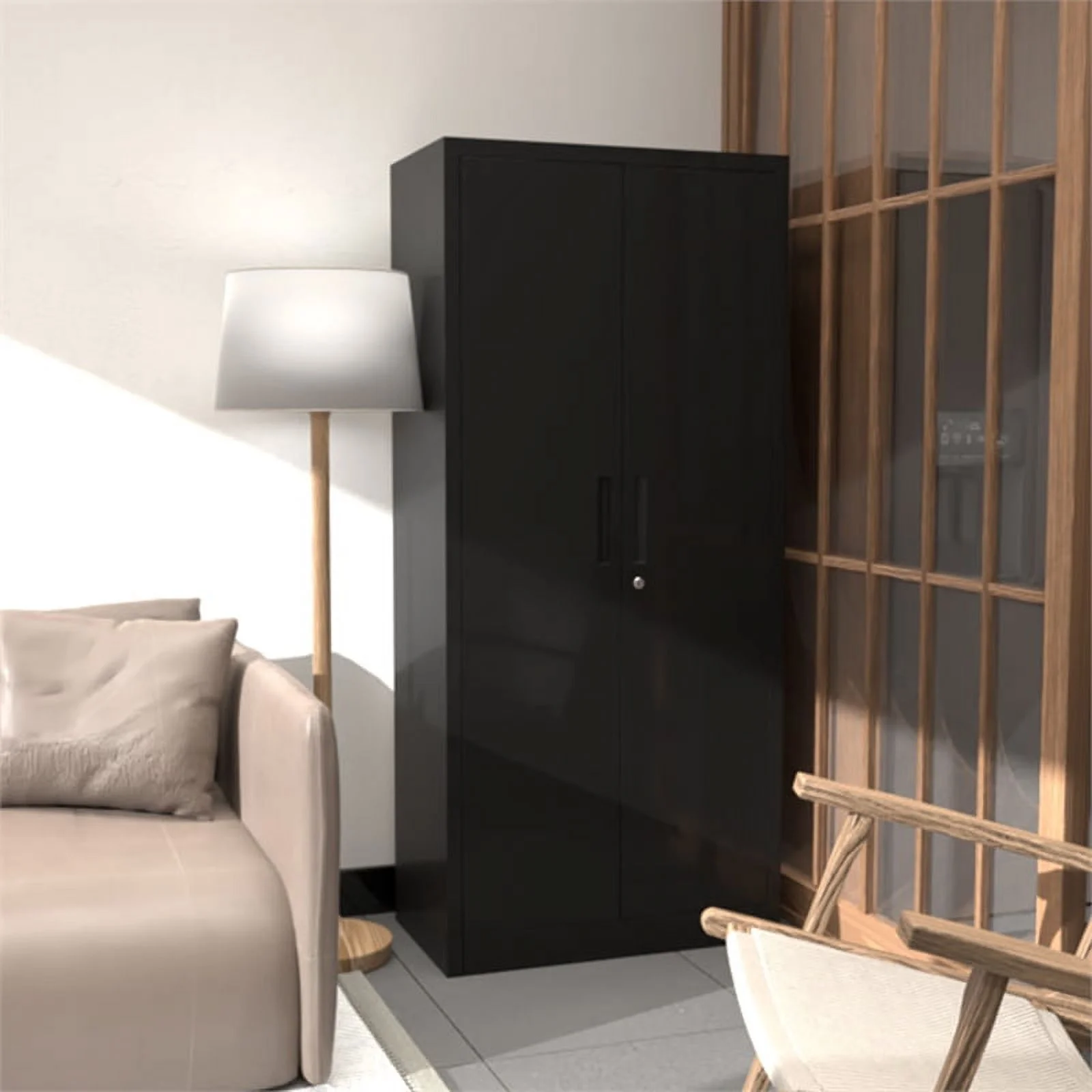 Pemberly Row Metal Garage Storage Cabinet w/ Doors & Lock Steel Locking in Black