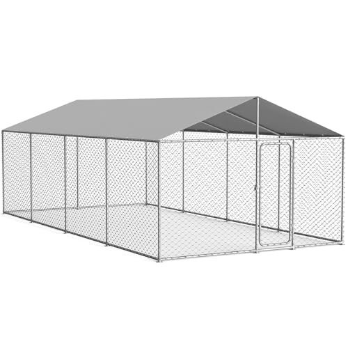 7.8x7.8 FT Extra Large Outdoor Dog Kennel Outside, Heavy Duty Dog Enclosure with Waterproof Cover and Security Lock, Galvanized Chain Link Dog Cage for Large Dogs