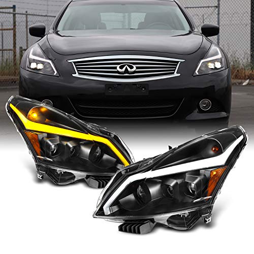 AKKON - For 2010-2013 G37/G25 2015 Q40 Sedan New Clear LED Sequential LED Signal Tube Projector