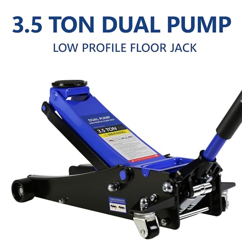 3 Ton Floor Jack, Hydraulic Low Profile Quick Rise Floor Jack with Dual Pump Pistons, Heavy Duty Steel Service Jack Hydraulic Car Jack, 6000 lbs Capacity, Lifting Range 3.3"-18.5"
