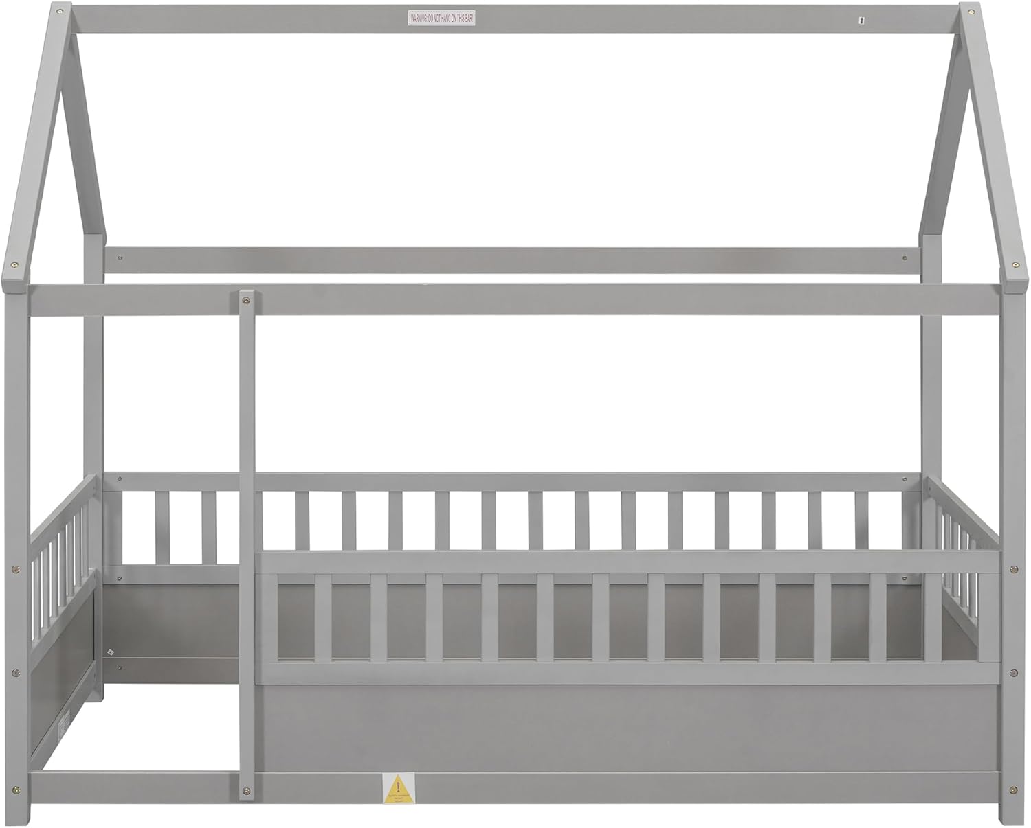 House Floor Bed Twin Size, Twin Montessori Floor Bed with High Fence, Twin Size House Bed for Kids, Girls, Boys(Twin Gray)